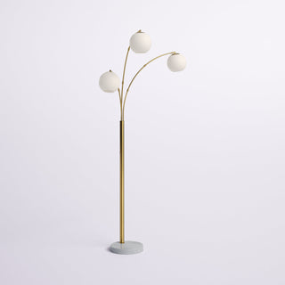 Floor Lamp, 3-Light Tree Style, Gold Metal with White Marble Base
