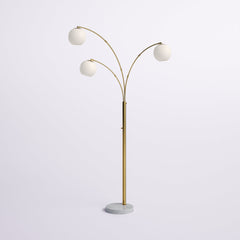 Floor Lamp, 3-Light Tree Style, Gold Metal with White Marble Base