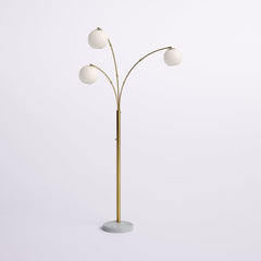 Floor Lamp, 3-Light Tree Style, Gold Metal with White Marble Base