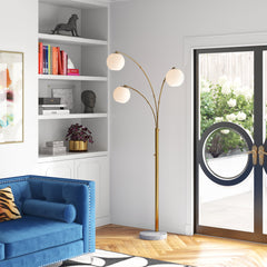 Floor Lamp, 3-Light Tree Style, Gold Metal with White Marble Base