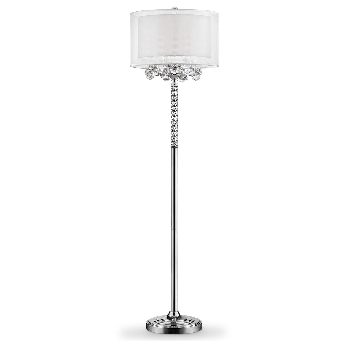 Floor Lamp, 3 Lights, Silver Chrome Base with White Drum Shade