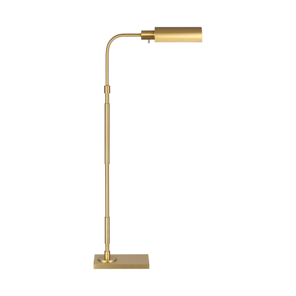 Floor Lamp, 47 in Steel with Metal Shade in Burnished Brass