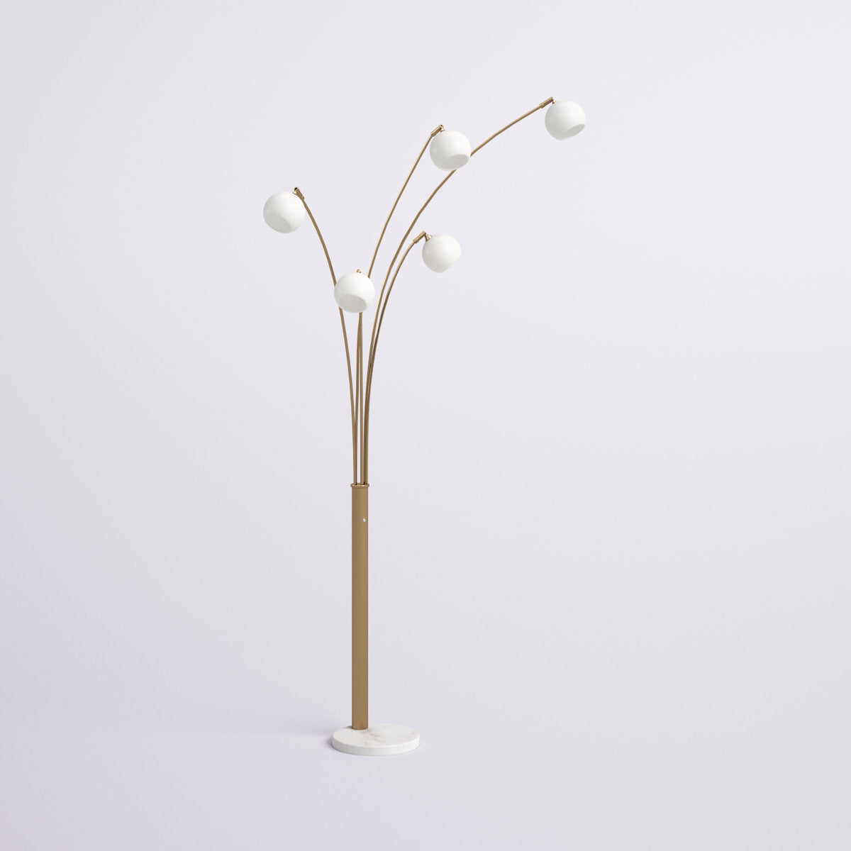 Floor Lamp, 5-Light Tree, Champagne Metal with White Glass Shades