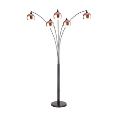 Floor Lamp, 5-Light Tree with Rose Copper Shade