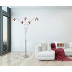 Floor Lamp, 5-Light Tree with Rose Copper Shade