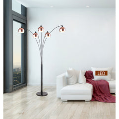 Floor Lamp, 5-Light Tree with Rose Copper Shade