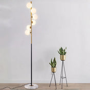 Floor Lamp, 6 Lights with Frosted White Glass Globe Shades
