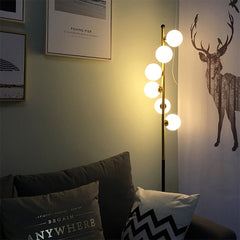Floor Lamp, 6 Lights with Frosted White Glass Globe Shades
