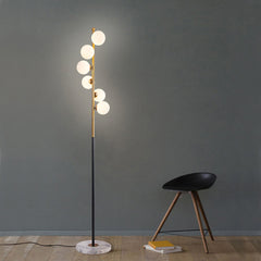 Floor Lamp, 6 Lights with Frosted White Glass Globe Shades