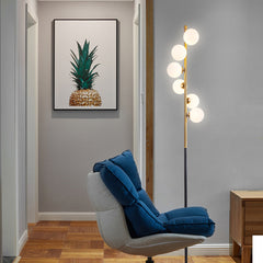 Floor Lamp, 6 Lights with Frosted White Glass Globe Shades