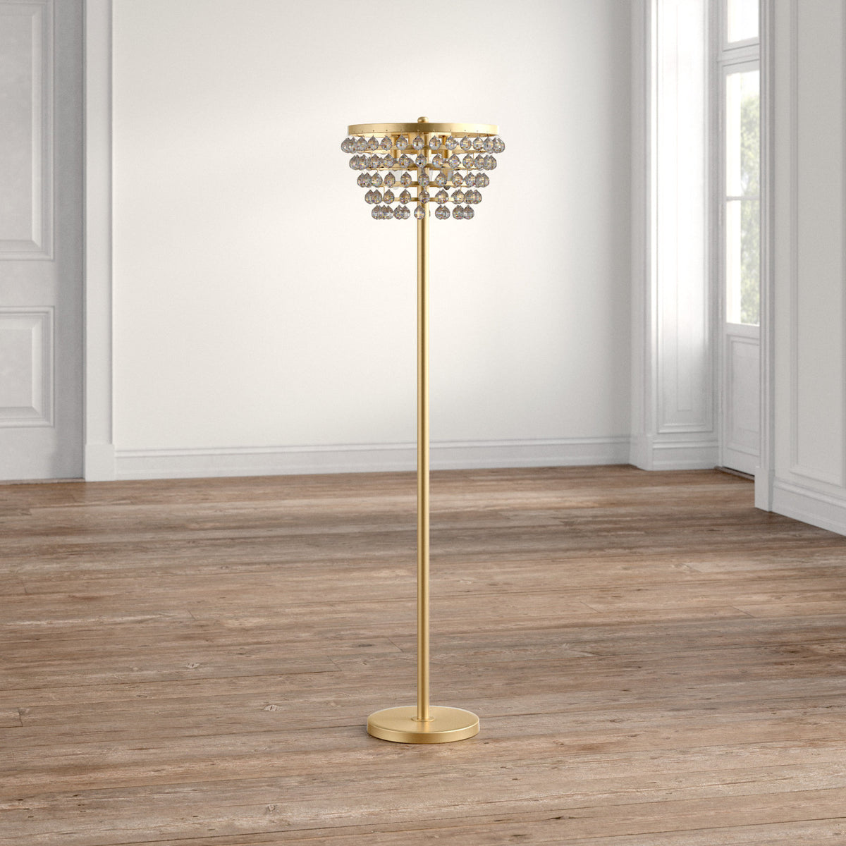 Floor Lamp, 60 Inch Tall, Clear Crystal Shade with Brass Gold Base