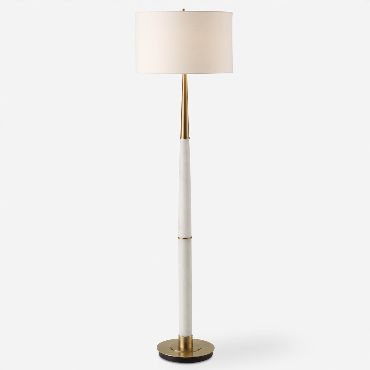 Floor Lamp, 61 in Tall, White Linen Shade with Brushed Base