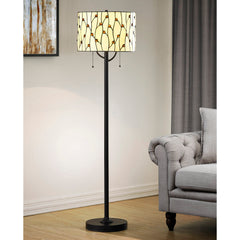 Floor Lamp, 61 Inch, Stained Glass Drum Shade with Dark Bronze Base