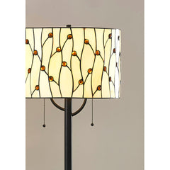 Floor Lamp, 61 Inch, Stained Glass Drum Shade with Dark Bronze Base