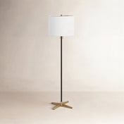 Floor Lamp, 62 in, Black and Gold Metal with White Linen Drum Shade