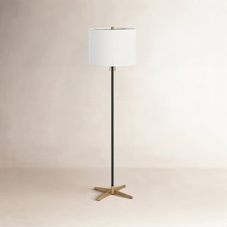 Floor Lamp, 62 in, Black and Gold Metal with White Linen Drum Shade