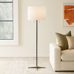 Floor Lamp, 62 in, Black and Gold Metal with White Linen Drum Shade