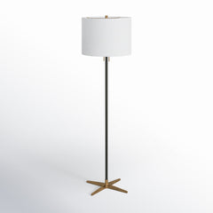 Floor Lamp, 62 in, Black and Gold Metal with White Linen Drum Shade