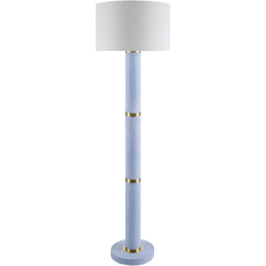 Floor Lamp, 62 in Tall, White Linen Shade with Blue Concrete Base