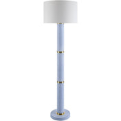 Floor Lamp, 62 in Tall, White Linen Shade with Blue Concrete Base
