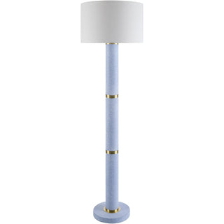 Floor Lamp, 62 in Tall, White Linen Shade with Blue Concrete Base