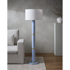 Floor Lamp, 62 in Tall, White Linen Shade with Blue Concrete Base