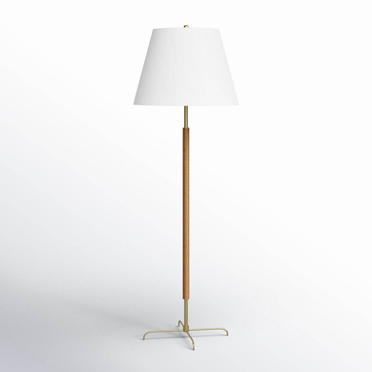 Floor Lamp, 62 Inch, Linen Shade in White with Brass Base