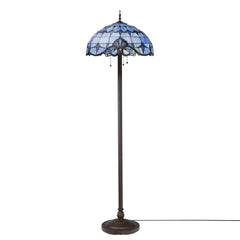 Floor Lamp, 64 in H, Blue Stained Glass Shade with Bronzed Base