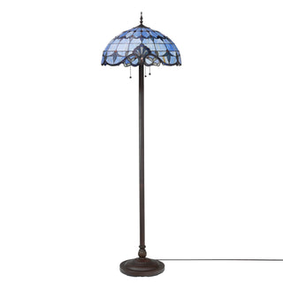 Floor Lamp, 64 in H, Blue Stained Glass Shade with Bronzed Base