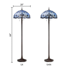 Floor Lamp, 64 in H, Blue Stained Glass Shade with Bronzed Base