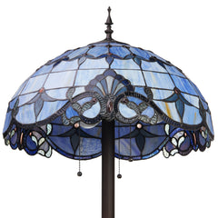 Floor Lamp, 64 in H, Blue Stained Glass Shade with Bronzed Base