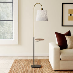 Floor Lamp, 65 in, Beige Fabric Shade with Black Base