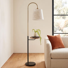 Floor Lamp, 65 in, Beige Fabric Shade with Black Base