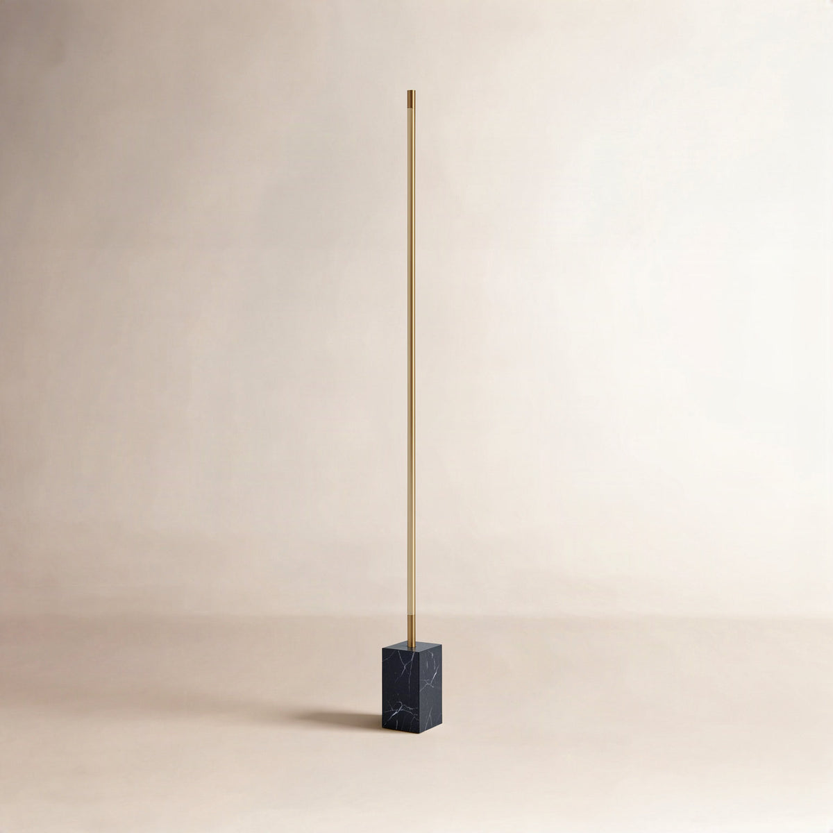 Floor Lamp, 65 in Column with Antique Brass Shade and Black Marble Base