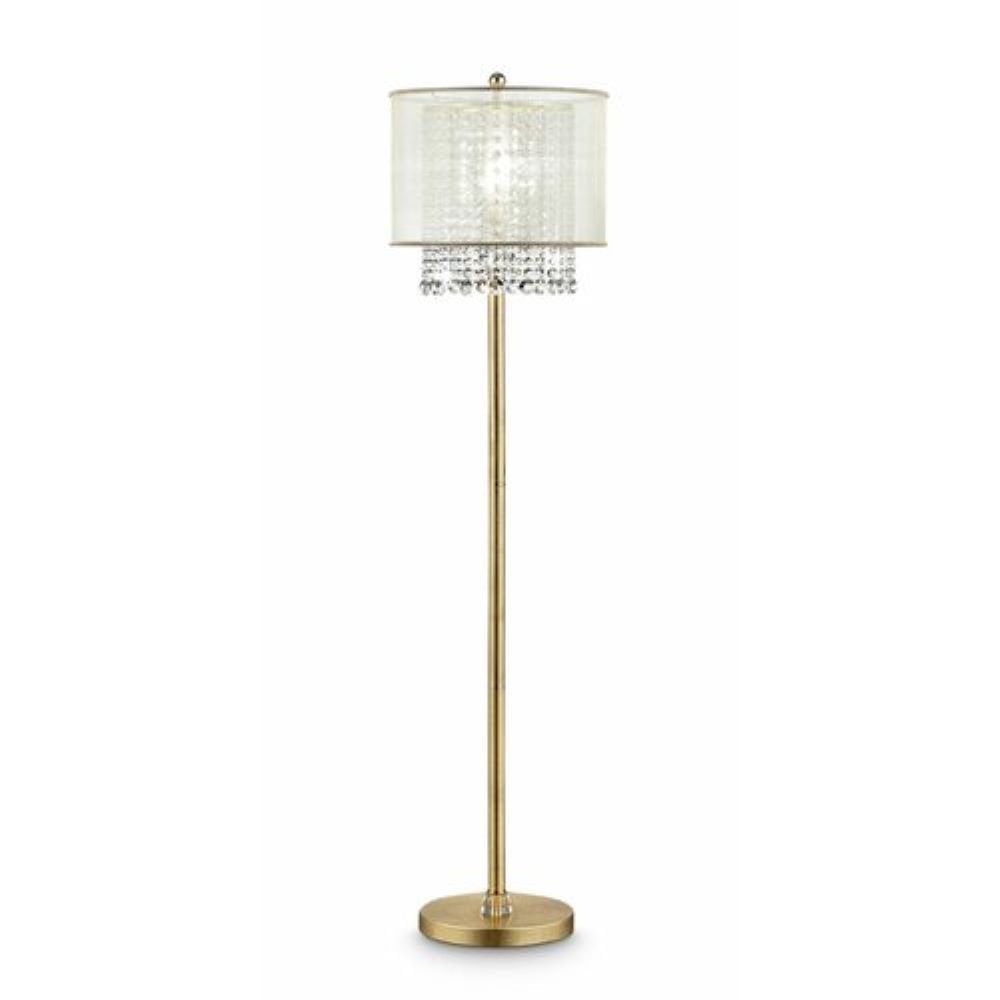 Floor Lamp, 65-Inch Crystal and Metal with White Drum Shade and Gold Base