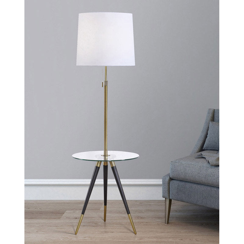 Floor Lamp, 68 in Tall, Antique Brass with White Drum Shade