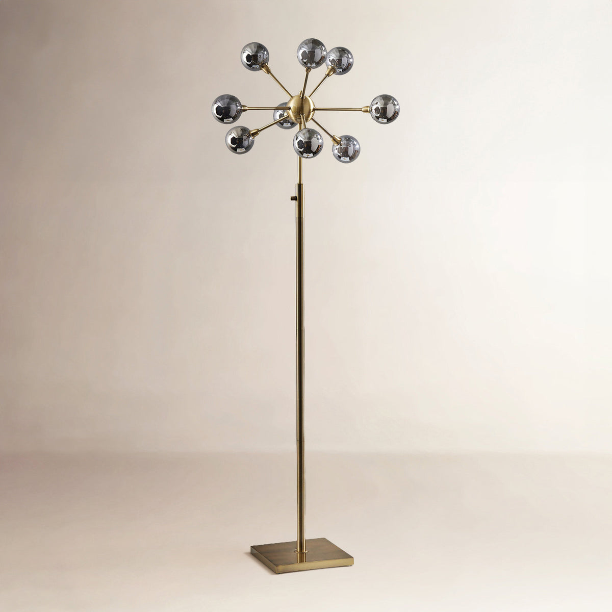 Floor Lamp, 70 in Tall, Antique Brass with Glass Shade