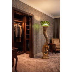 Floor Lamp, 70 in Tall, Antique Gold with Teal Patina