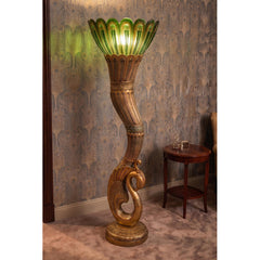 Floor Lamp, 70 in Tall, Antique Gold with Teal Patina