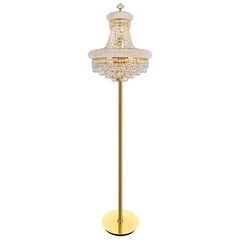 Floor Lamp, 8 Lights, Gold Metal with Clear Crystal Shade