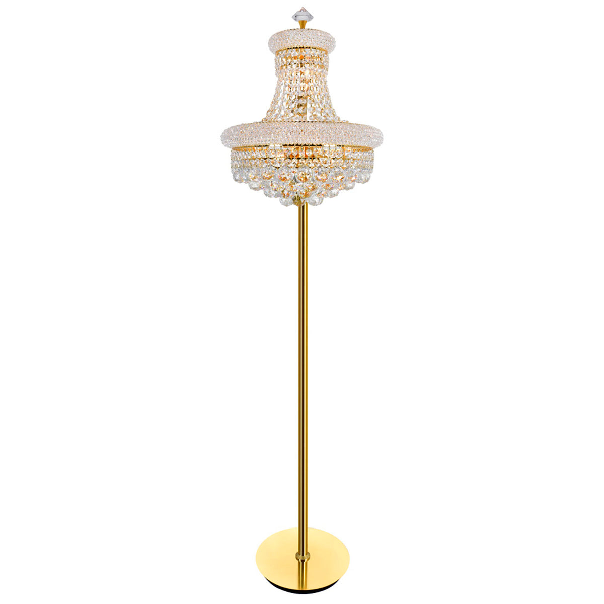 Floor Lamp, 8 Lights, Gold Metal with Clear Crystal Shade
