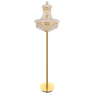Floor Lamp, 8 Lights, Gold Metal with Clear Crystal Shade