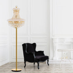Floor Lamp, 8 Lights, Gold Metal with Clear Crystal Shade