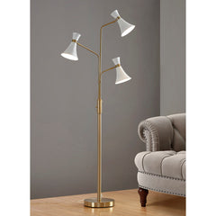 Floor Lamp, Antique Brass Finish with White Metal Shade