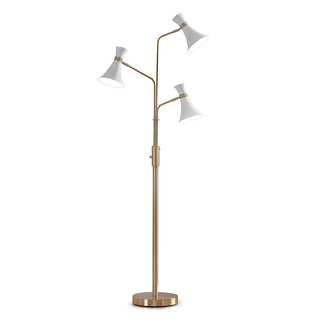 Floor Lamp, Antique Brass Finish with White Metal Shade