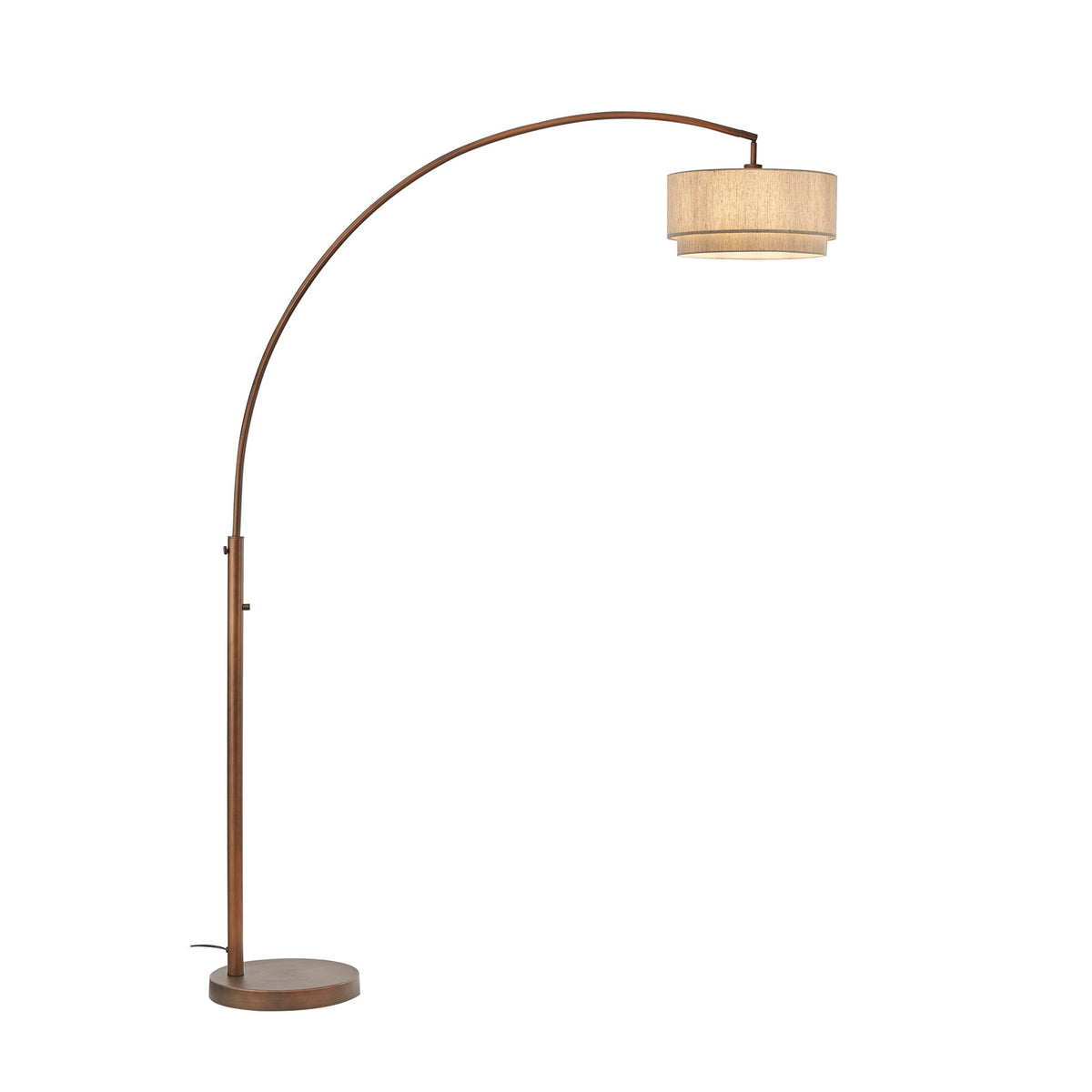 Floor Lamp, Arched Design with Tan Linen Shade and Antique Bronze Base
