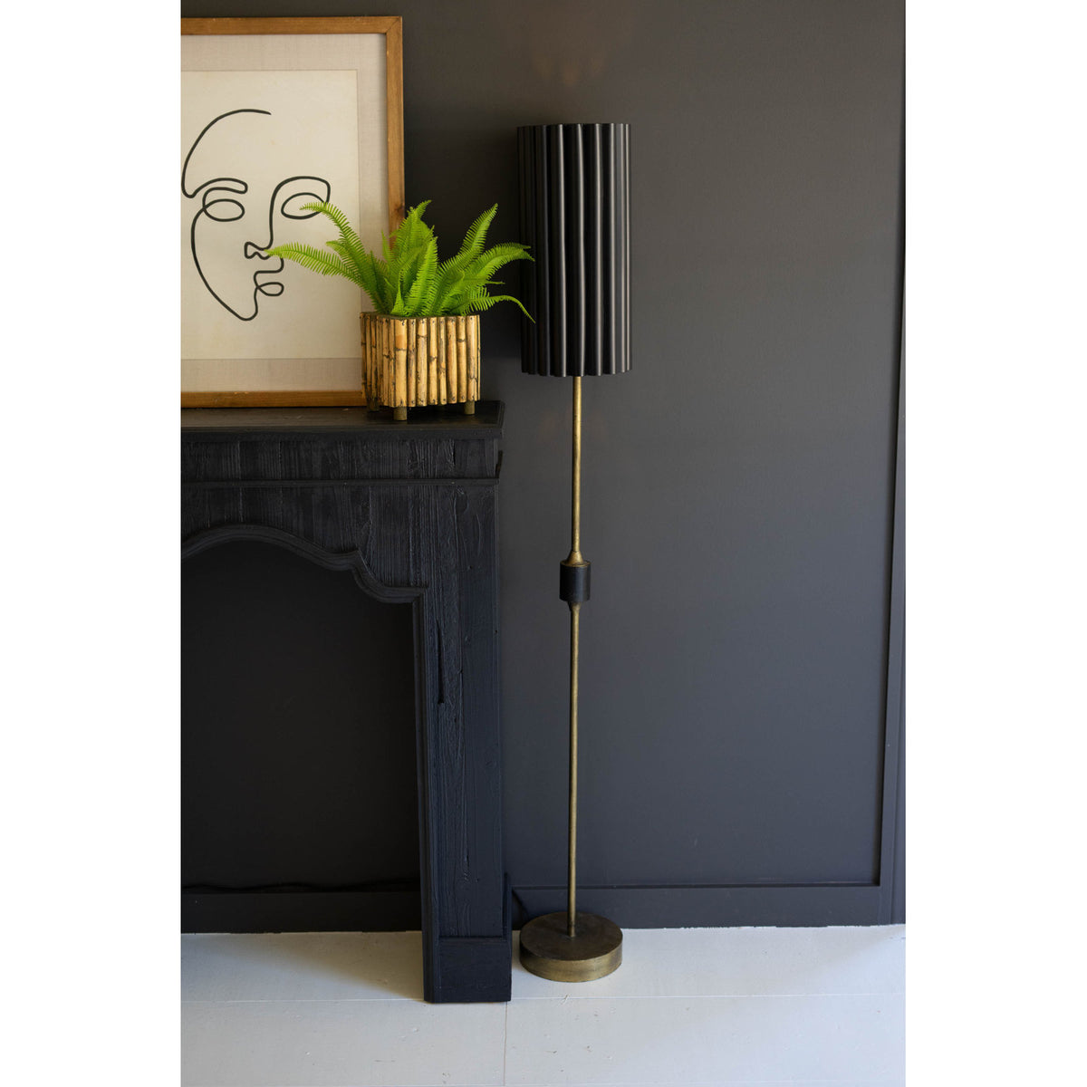 Floor Lamp, Black and Gold Aluminum with Drum Shade