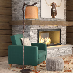 Floor Lamp, Bronze Grapevine Frame with Brown Paper Shade
