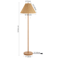 Floor Lamp, Brown Iron with Faux Rattan Shade