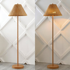 Floor Lamp, Brown Iron with Faux Rattan Shade